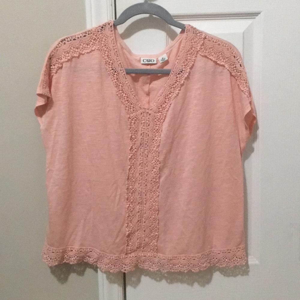 Pastel Pink lace trim shirt/top Women’s Medium